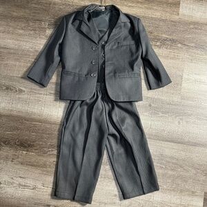 Boys Charcoal Gray Formal Suit Set - Jacket, Vest, Pants